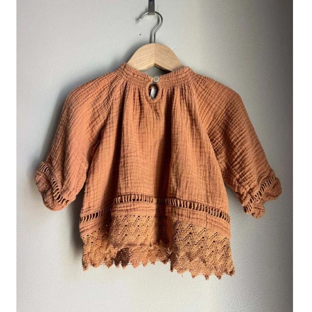 Rylee & Cru Terracotta Gauze Crochet Hem Boho Top 12-18m Scandi baby Euro Summer - Picture 2 of 4
